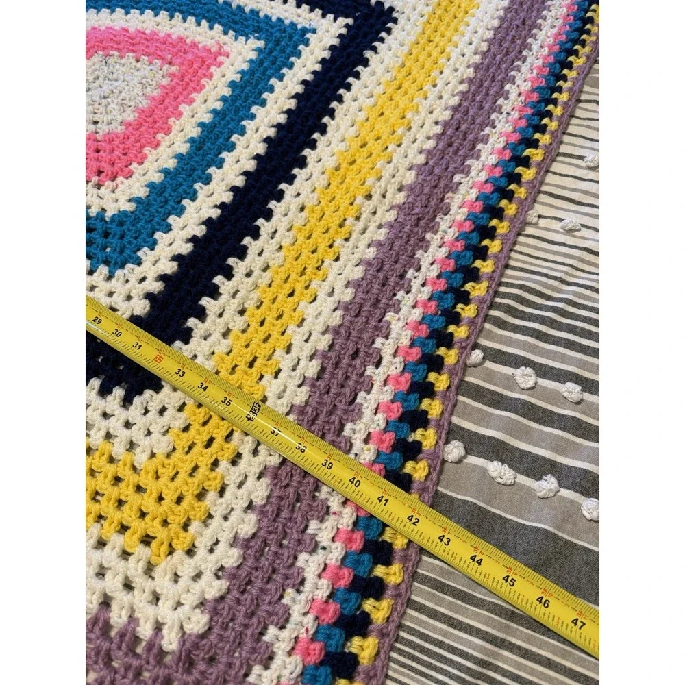 Handmade Crochet‎ Colorful Rainbow Blanket Reversible 43